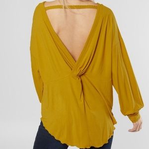 NWT Free People Shimmy Shake Untamed Gold Ruffle Long Sleeve Top Size Small
